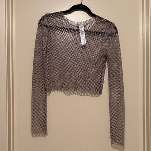 Zara mesh rhinestone long sleeve crop top cover up